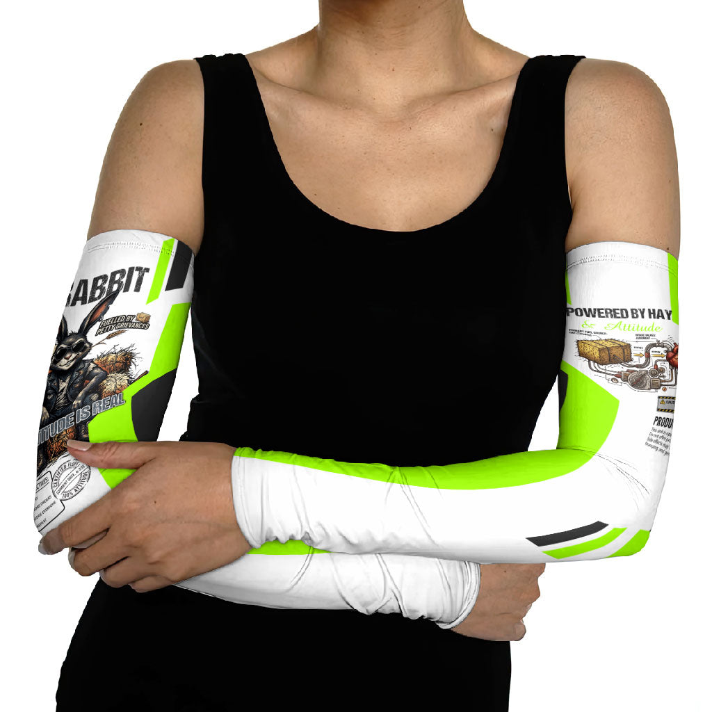 Rabbit Powered By Hay And Attitude Arm Sleeves Funny Sarcastic Bunny Diagram Graphic Art