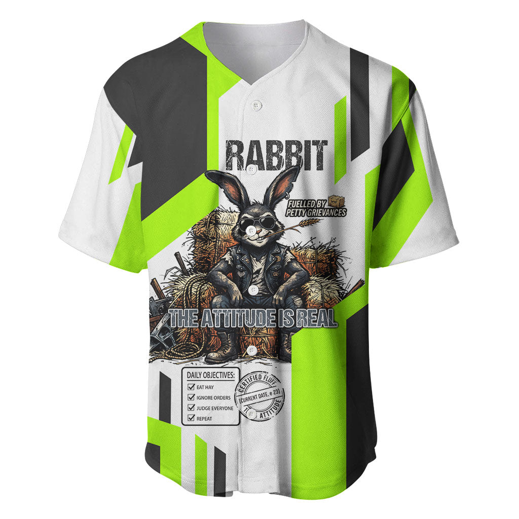 Rabbit Powered By Hay And Attitude Baseball Jersey Funny Sarcastic Bunny Diagram Graphic Art
