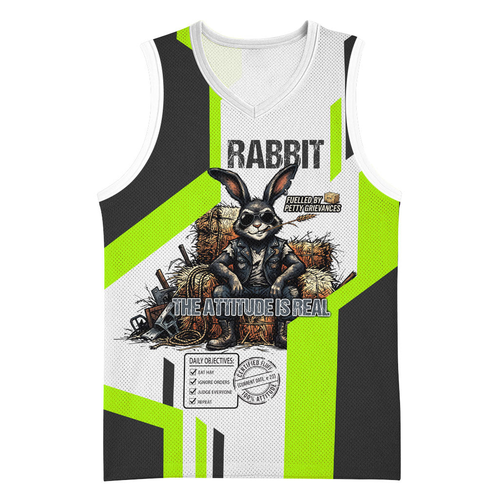Rabbit Powered By Hay And Attitude Basketball Jersey Funny Sarcastic Bunny Diagram Graphic Art