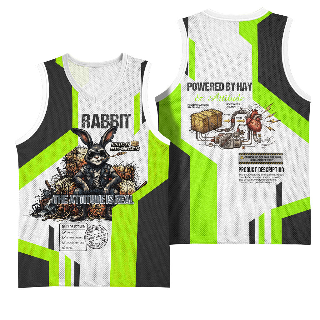 Rabbit Powered By Hay And Attitude Basketball Jersey Funny Sarcastic Bunny Diagram Graphic Art