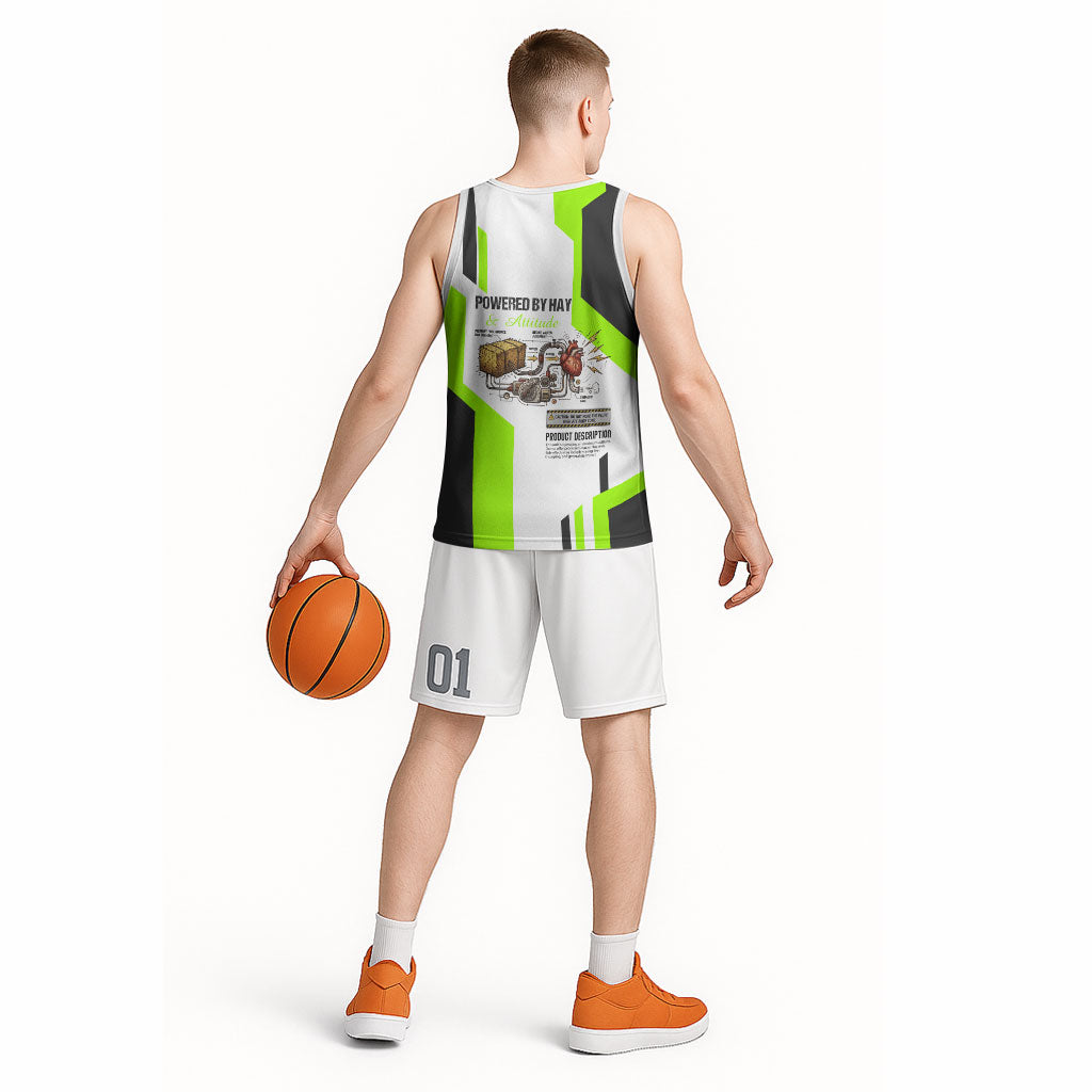 Rabbit Powered By Hay And Attitude Basketball Jersey Funny Sarcastic Bunny Diagram Graphic Art