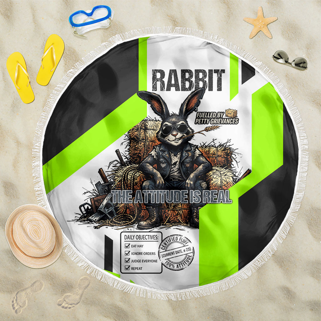 Rabbit Powered By Hay And Attitude Beach Blanket Funny Sarcastic Bunny Diagram Graphic Art