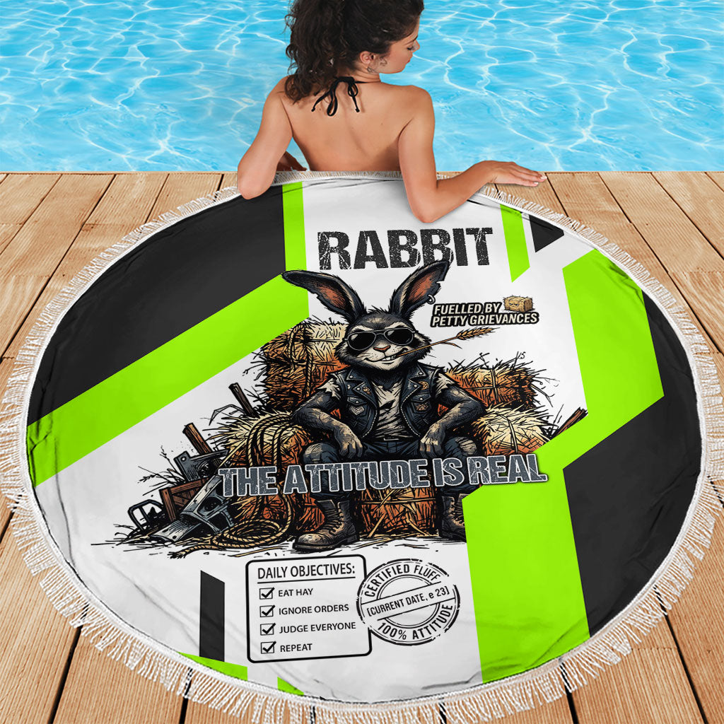 Rabbit Powered By Hay And Attitude Beach Blanket Funny Sarcastic Bunny Diagram Graphic Art