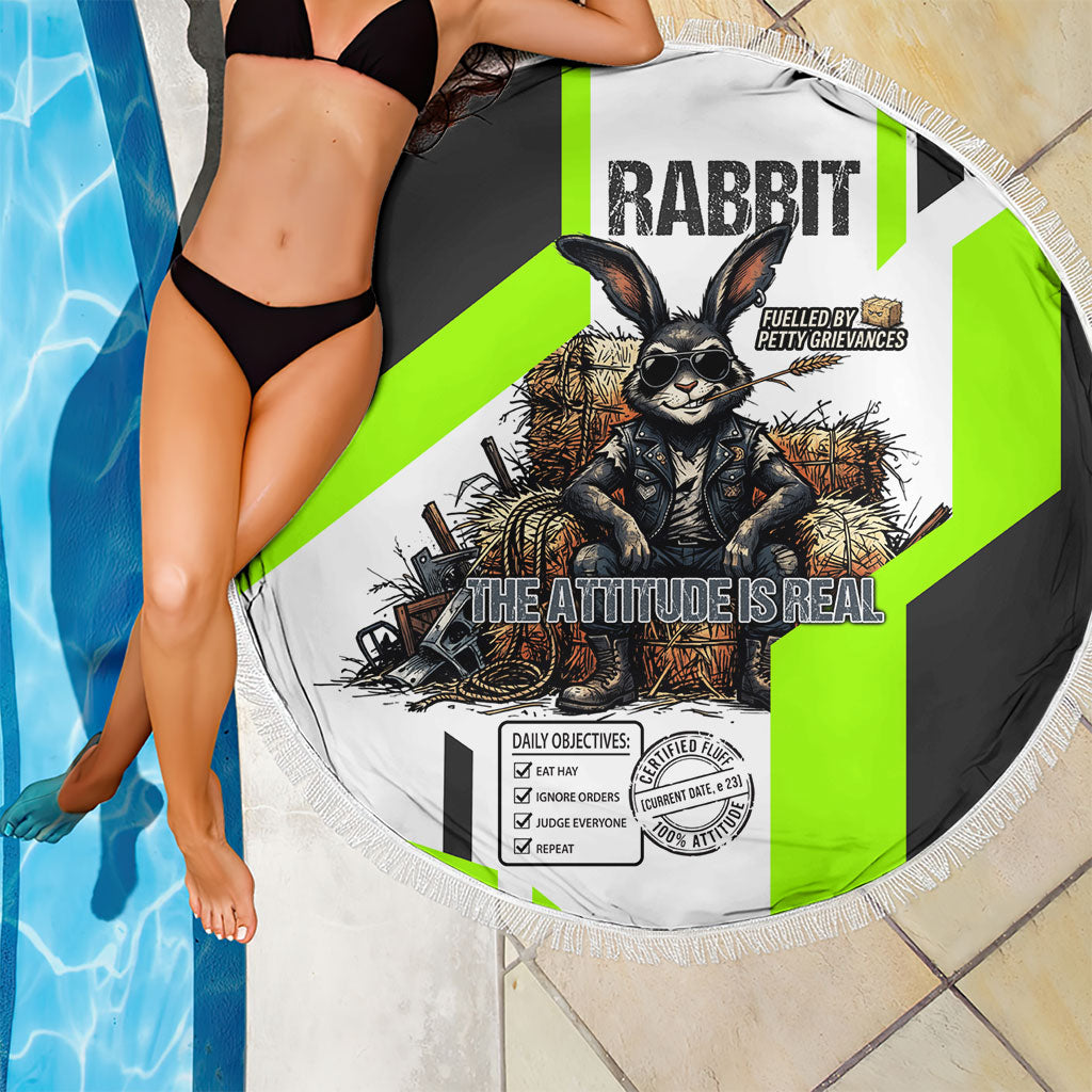 Rabbit Powered By Hay And Attitude Beach Blanket Funny Sarcastic Bunny Diagram Graphic Art