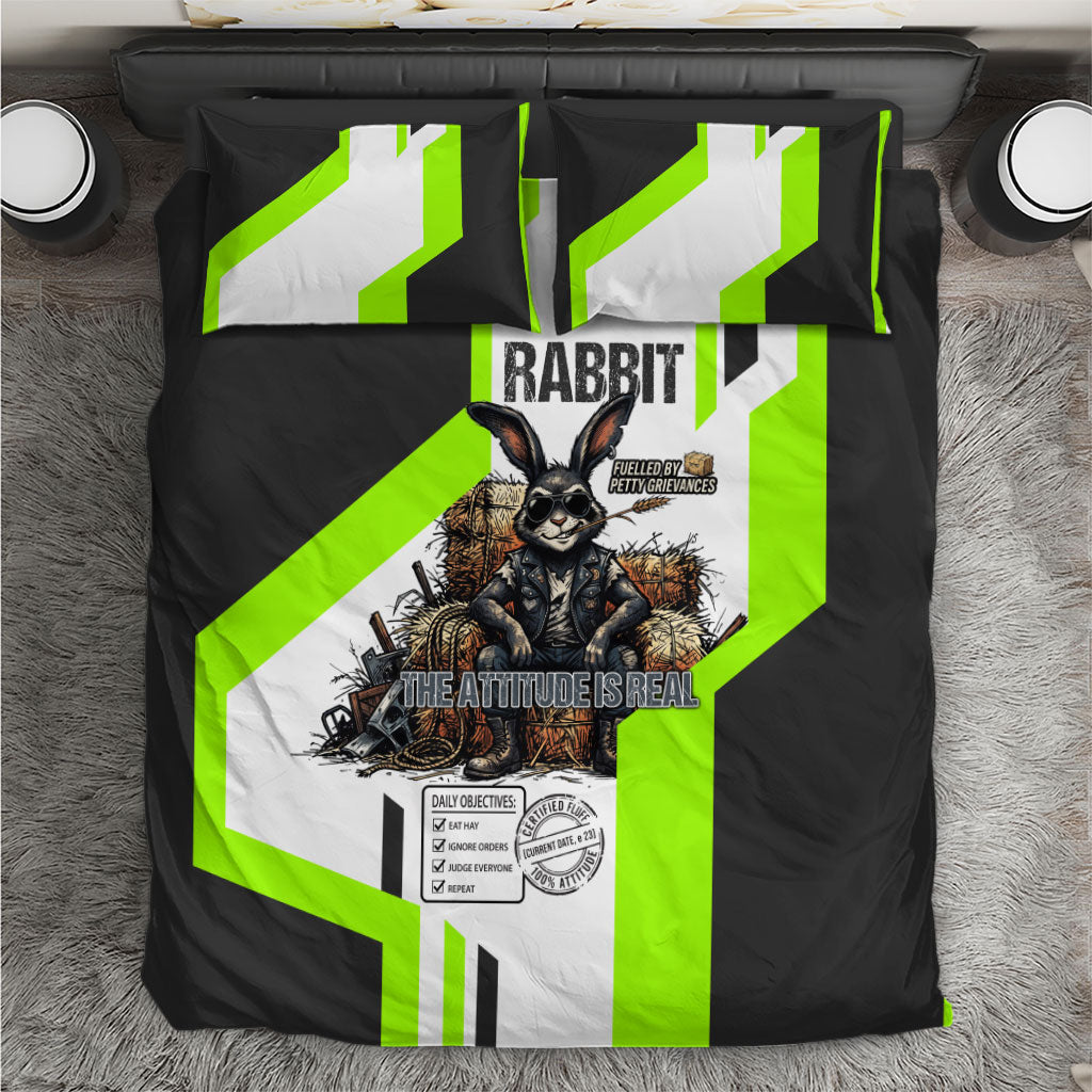 Rabbit Powered By Hay And Attitude Bedding Set Funny Sarcastic Bunny Diagram Graphic Art