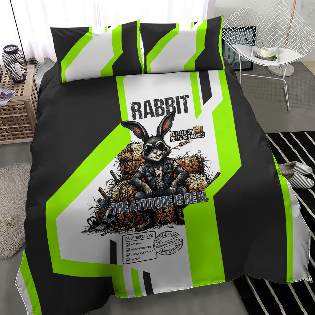 Rabbit Powered By Hay And Attitude Bedding Set Funny Sarcastic Bunny Diagram Graphic Art