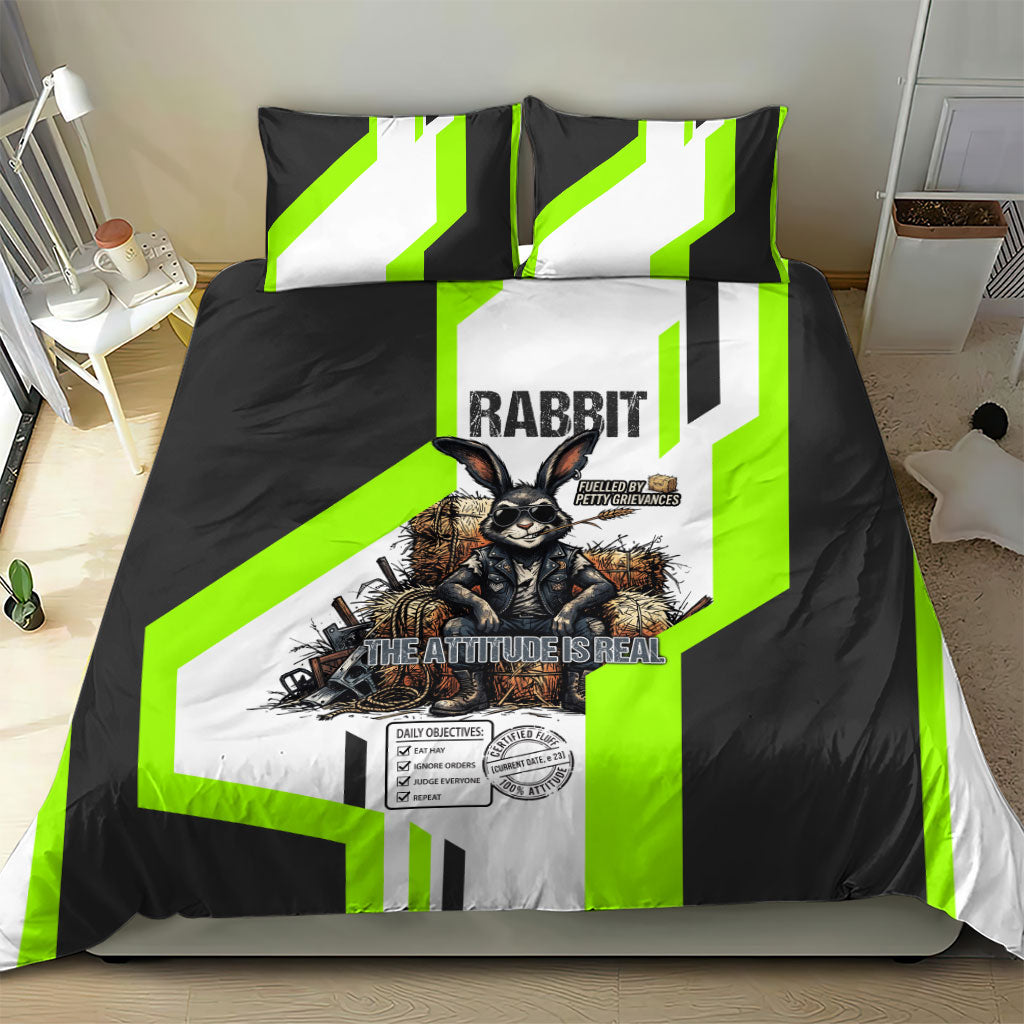 Rabbit Powered By Hay And Attitude Bedding Set Funny Sarcastic Bunny Diagram Graphic Art