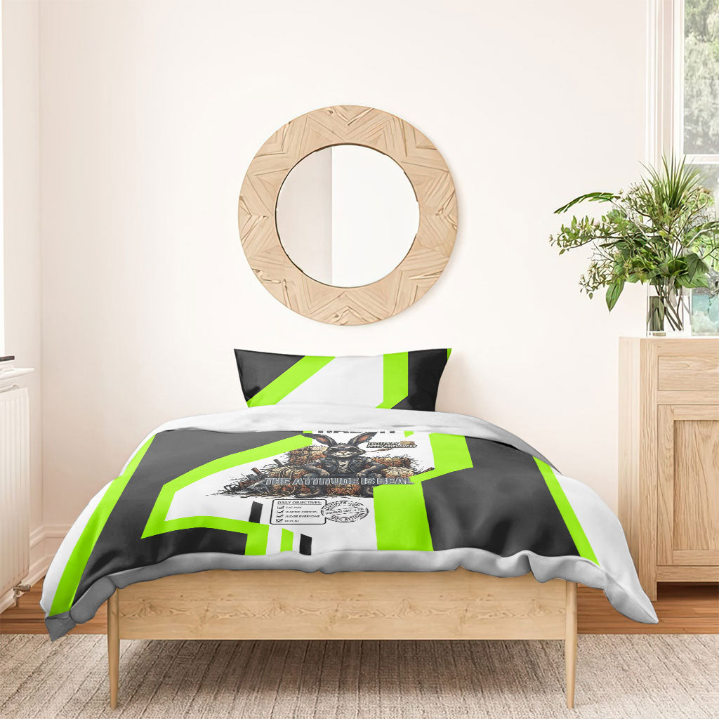 Rabbit Powered By Hay And Attitude Bedding Set Funny Sarcastic Bunny Diagram Graphic Art