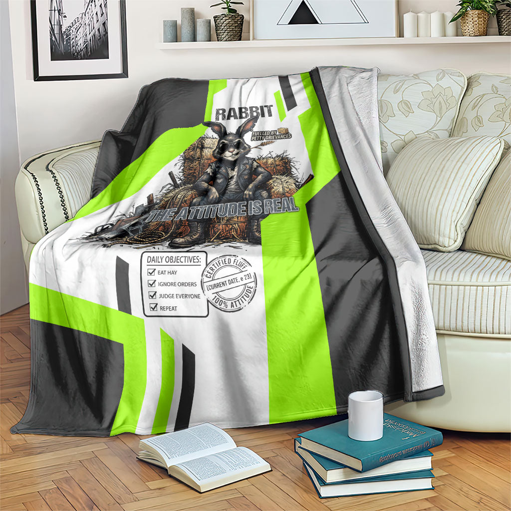 Rabbit Powered By Hay And Attitude Blanket Funny Sarcastic Bunny Diagram Graphic Art