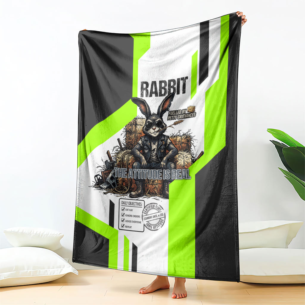 Rabbit Powered By Hay And Attitude Blanket Funny Sarcastic Bunny Diagram Graphic Art