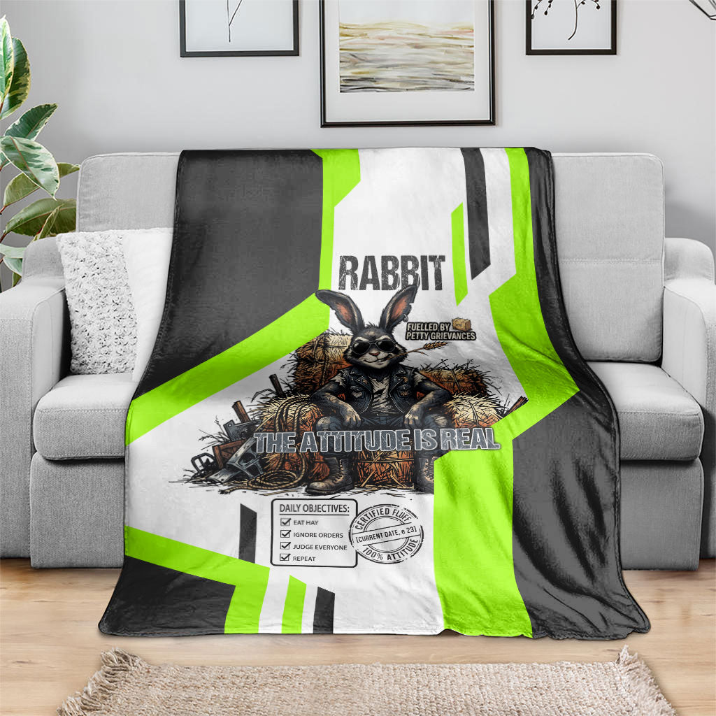 Rabbit Powered By Hay And Attitude Blanket Funny Sarcastic Bunny Diagram Graphic Art