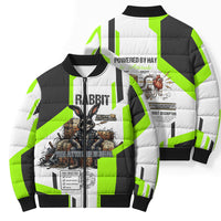 Rabbit Powered By Hay And Attitude Bomber Puffer Jacket Funny Sarcastic Bunny Diagram Graphic Art