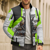 Rabbit Powered By Hay And Attitude Bomber Puffer Jacket Funny Sarcastic Bunny Diagram Graphic Art