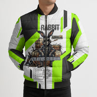 Rabbit Powered By Hay And Attitude Bomber Puffer Jacket Funny Sarcastic Bunny Diagram Graphic Art