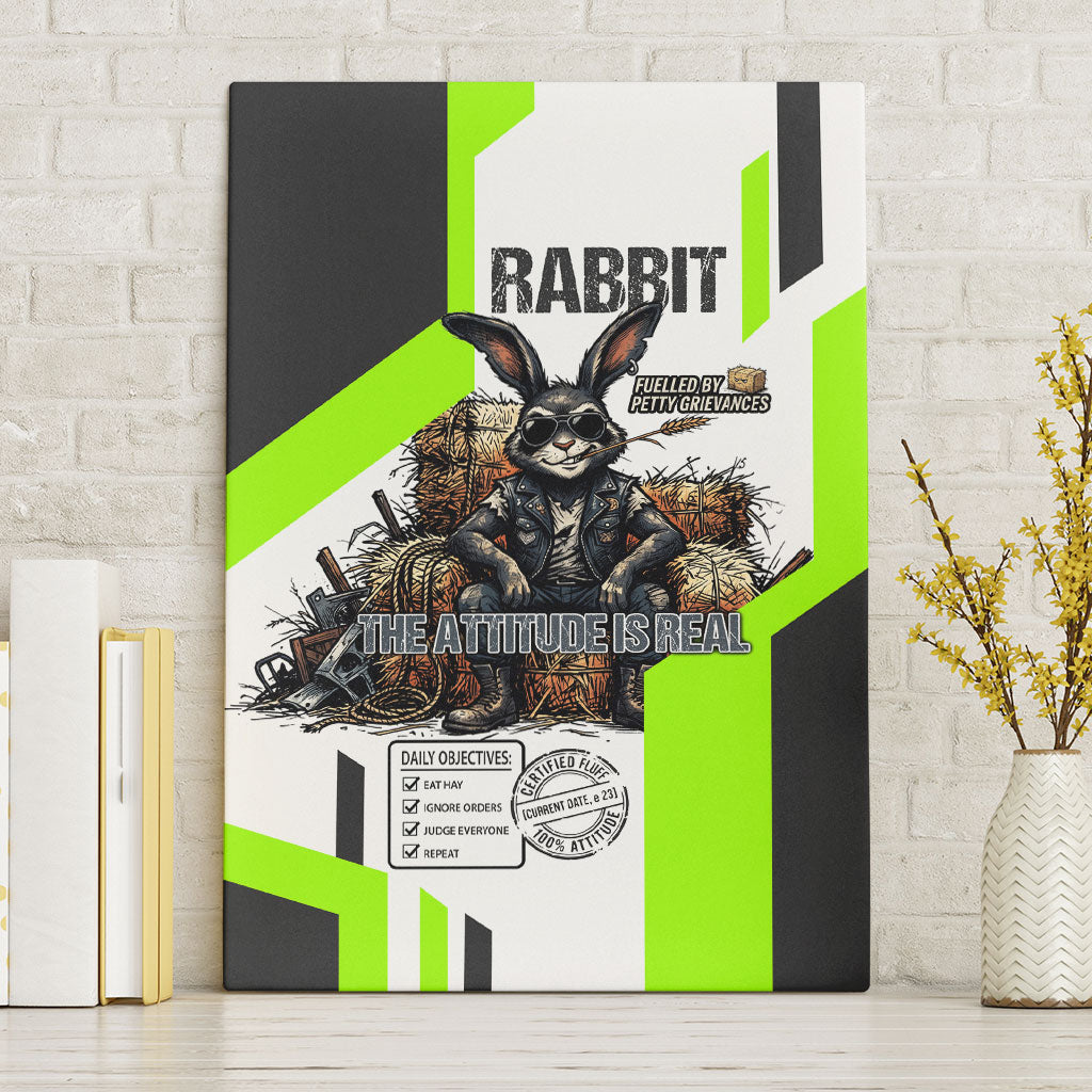 Rabbit Powered By Hay And Attitude Canvas Wall Art Funny Sarcastic Bunny Diagram Graphic Art