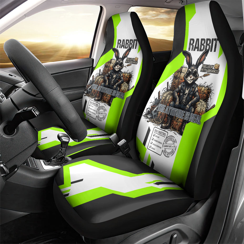 Rabbit Powered By Hay And Attitude Car Seat Cover Funny Sarcastic Bunny Diagram Graphic Art