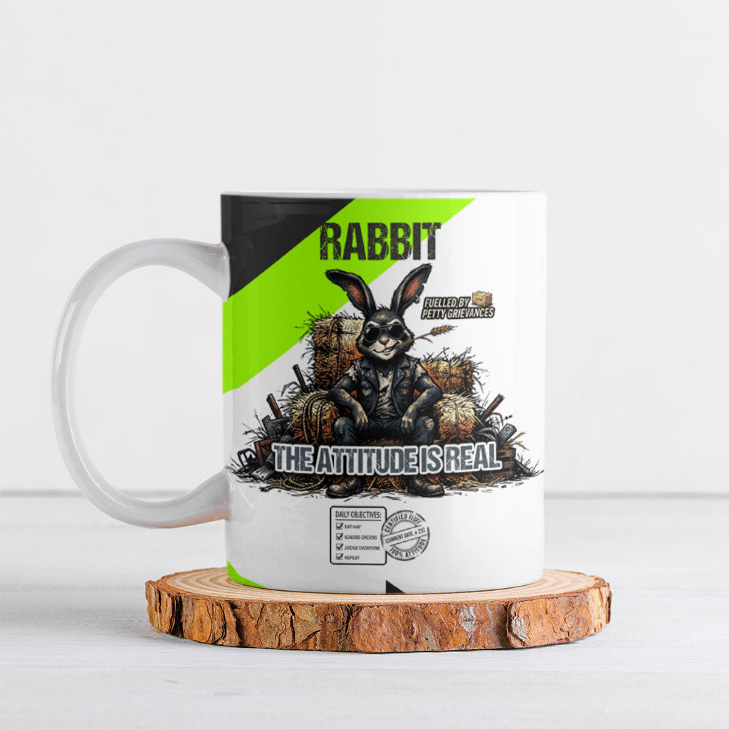 Rabbit Powered By Hay And Attitude Ceramic Mug Funny Sarcastic Bunny Diagram Graphic Art