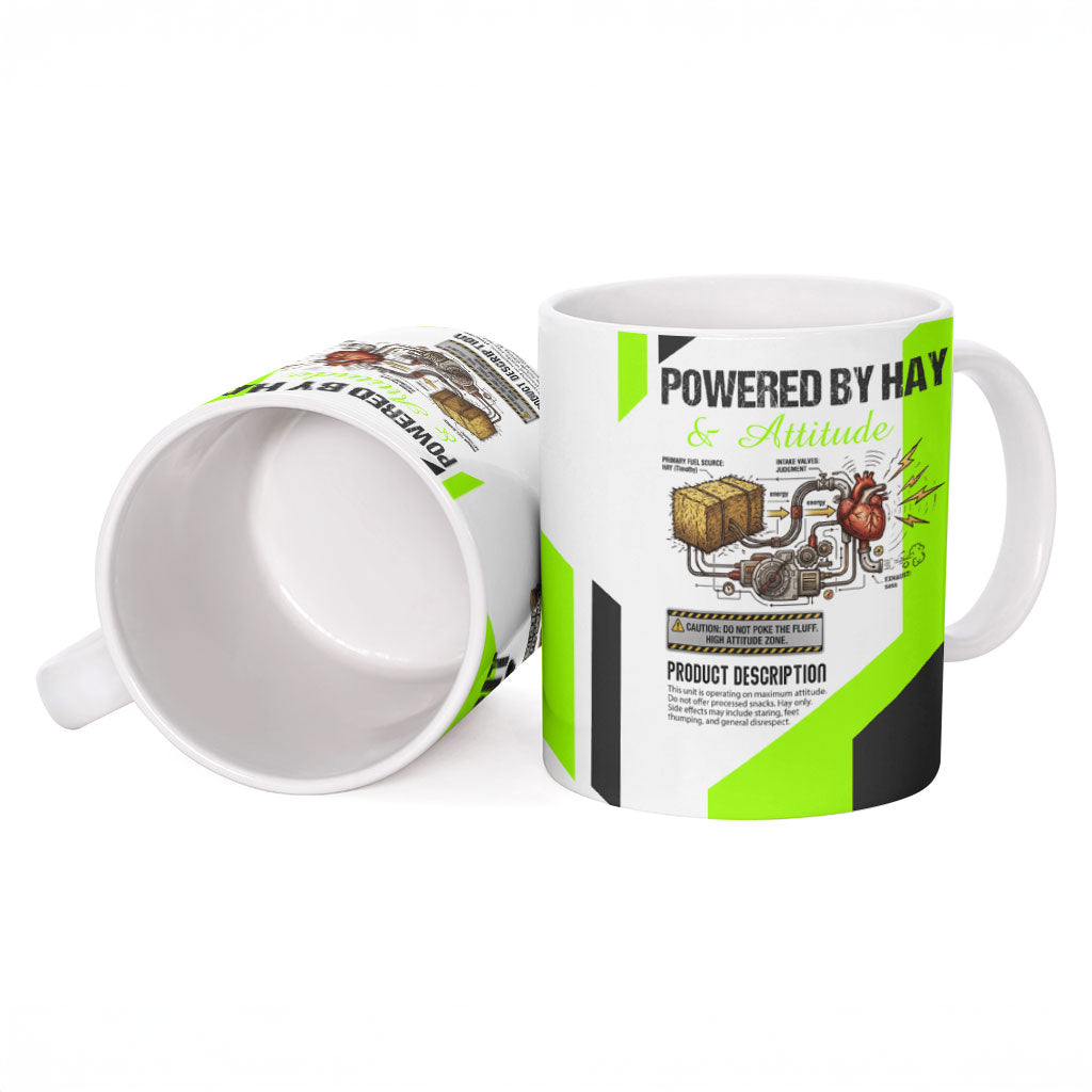 Rabbit Powered By Hay And Attitude Ceramic Mug Funny Sarcastic Bunny Diagram Graphic Art