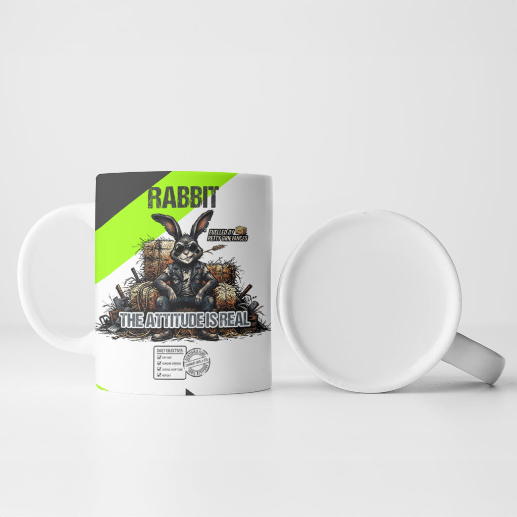 Rabbit Powered By Hay And Attitude Ceramic Mug Funny Sarcastic Bunny Diagram Graphic Art