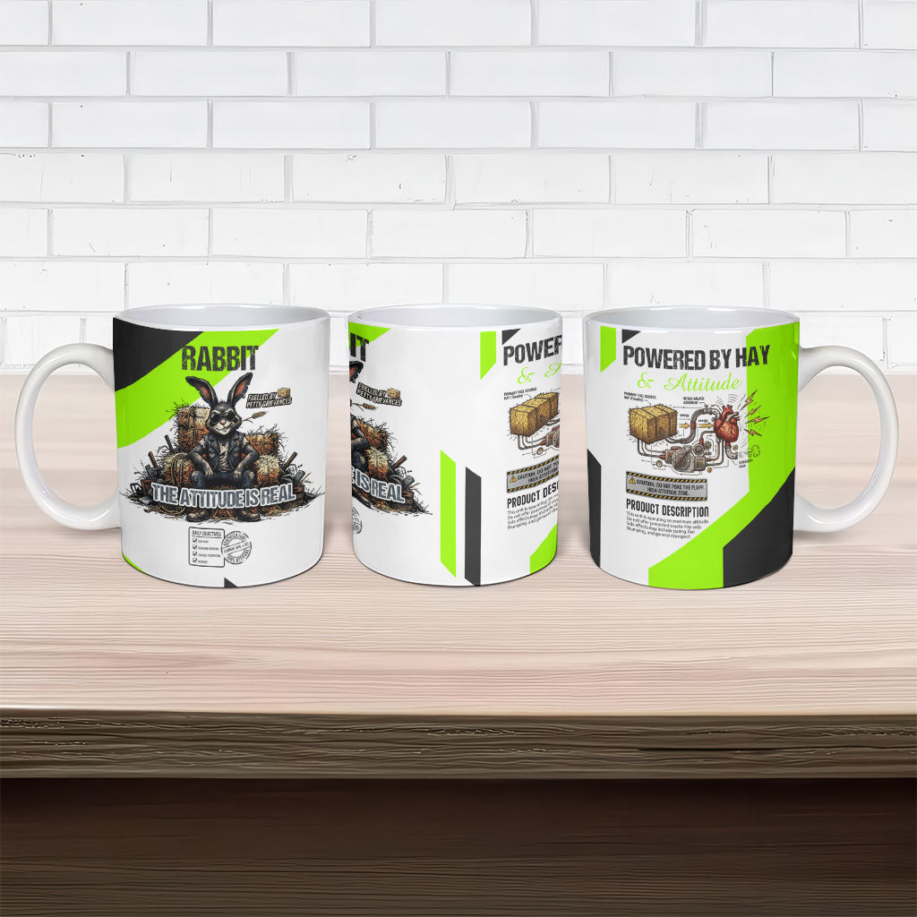 Rabbit Powered By Hay And Attitude Ceramic Mug Funny Sarcastic Bunny Diagram Graphic Art
