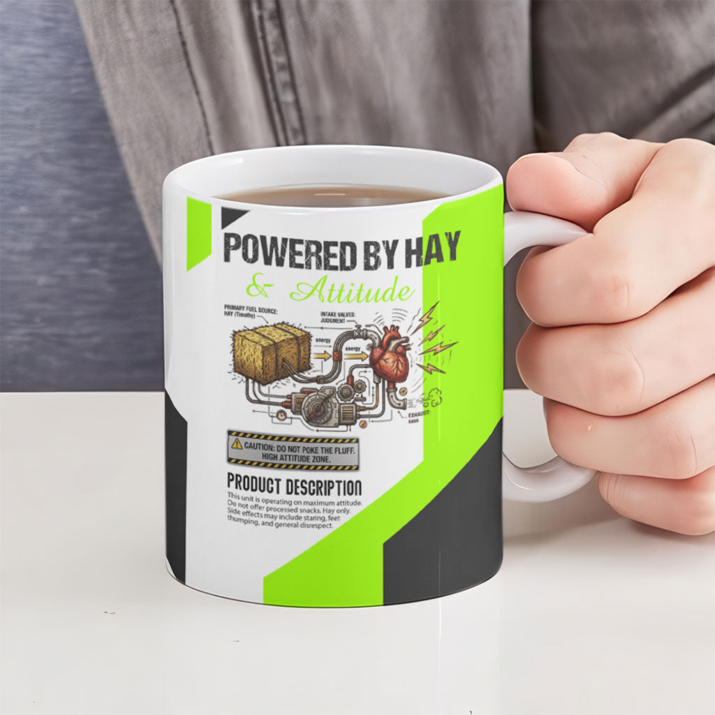Rabbit Powered By Hay And Attitude Ceramic Mug Funny Sarcastic Bunny Diagram Graphic Art