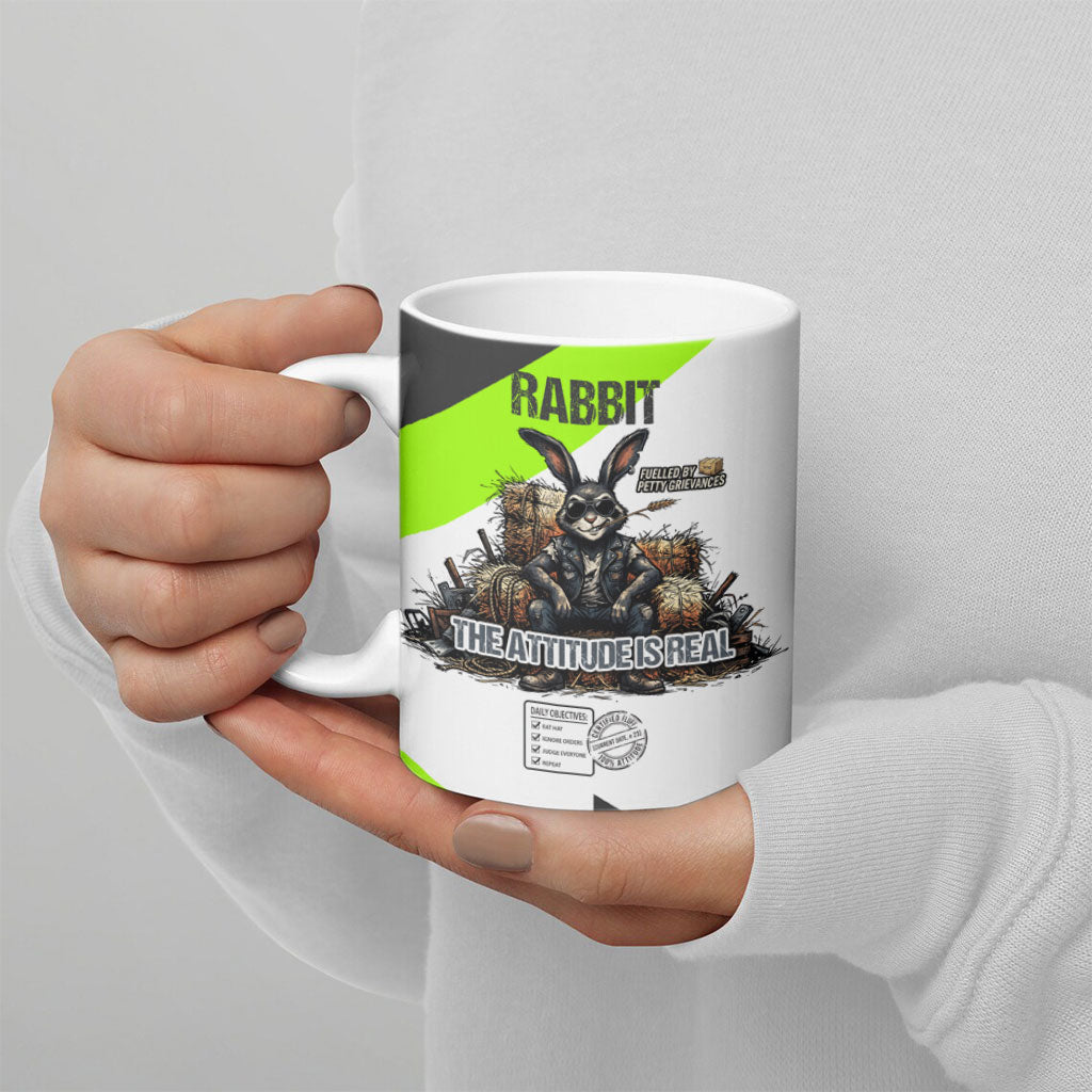 Rabbit Powered By Hay And Attitude Ceramic Mug Funny Sarcastic Bunny Diagram Graphic Art