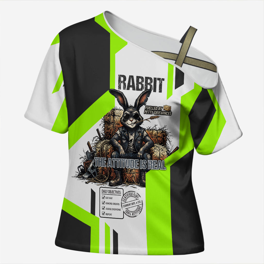 Rabbit Powered By Hay And Attitude Cross Shoulder Shirt Funny Sarcastic Bunny Diagram Graphic Art