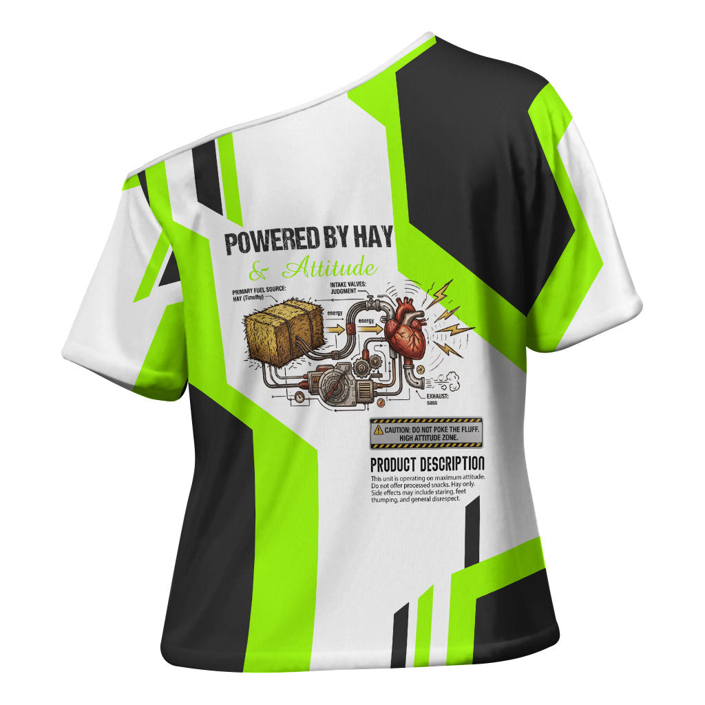 Rabbit Powered By Hay And Attitude Cross Shoulder Shirt Funny Sarcastic Bunny Diagram Graphic Art