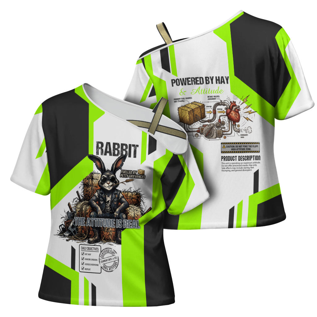Rabbit Powered By Hay And Attitude Cross Shoulder Shirt Funny Sarcastic Bunny Diagram Graphic Art
