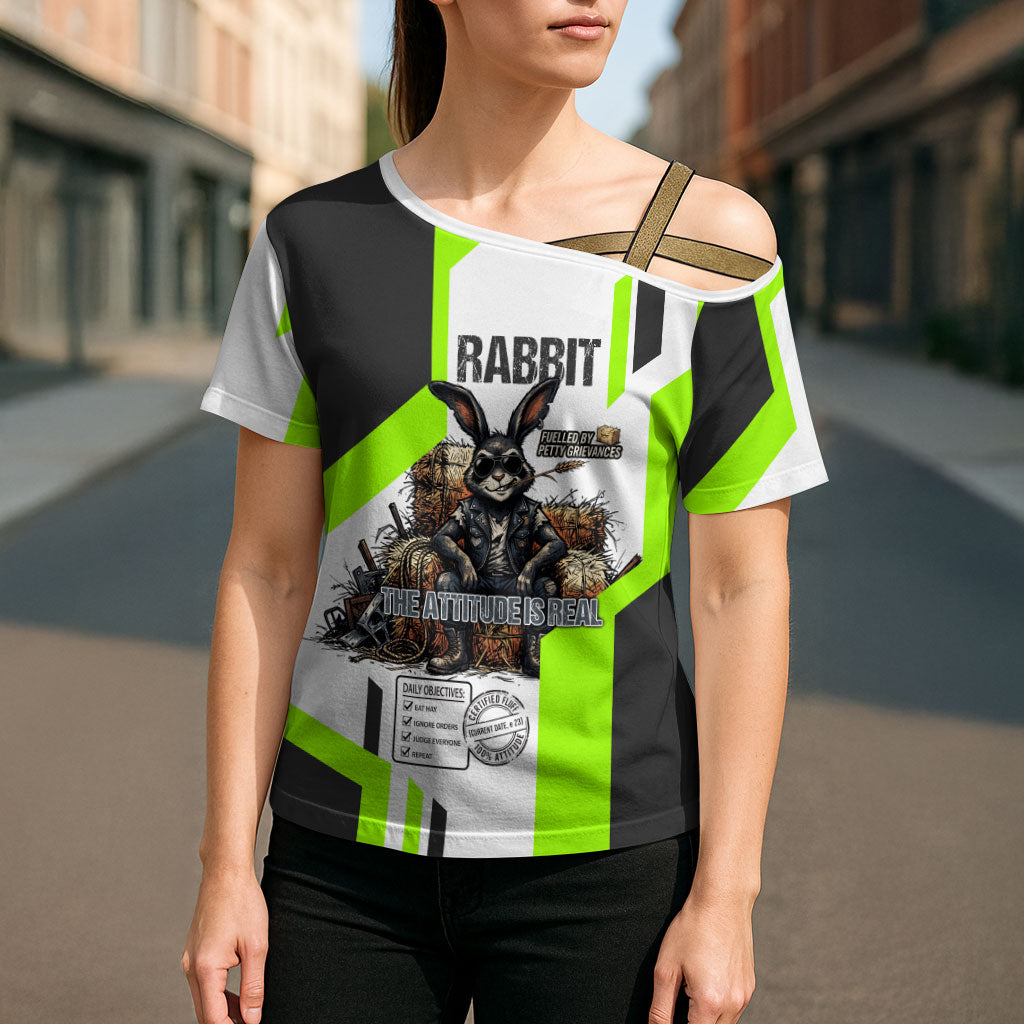 Rabbit Powered By Hay And Attitude Cross Shoulder Shirt Funny Sarcastic Bunny Diagram Graphic Art