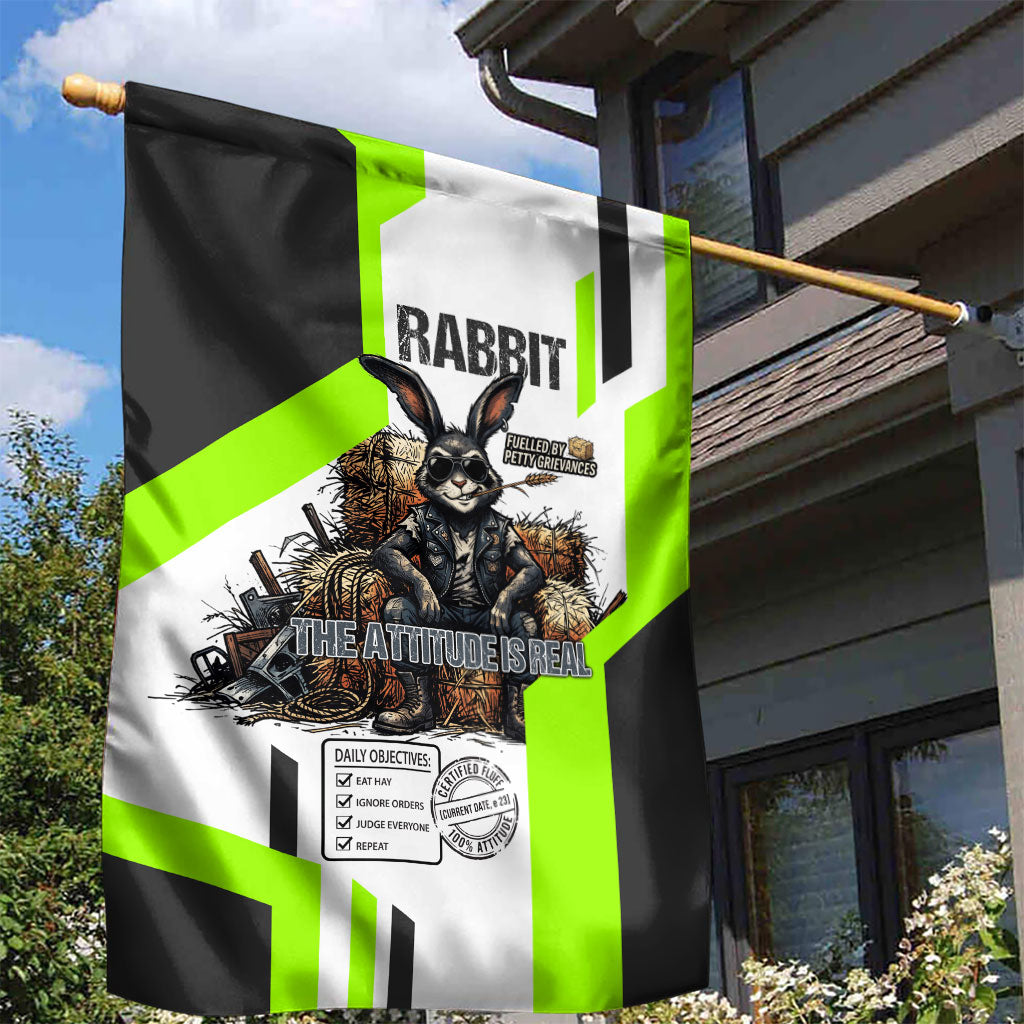 Rabbit Powered By Hay And Attitude Garden Flag Funny Sarcastic Bunny Diagram Graphic Art