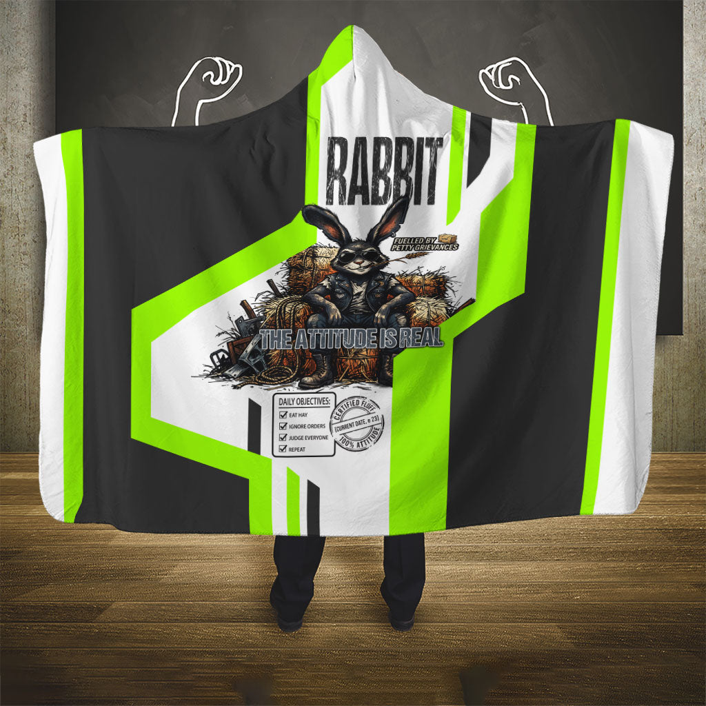 Rabbit Powered By Hay And Attitude Hooded Blanket Funny Sarcastic Bunny Diagram Graphic Art