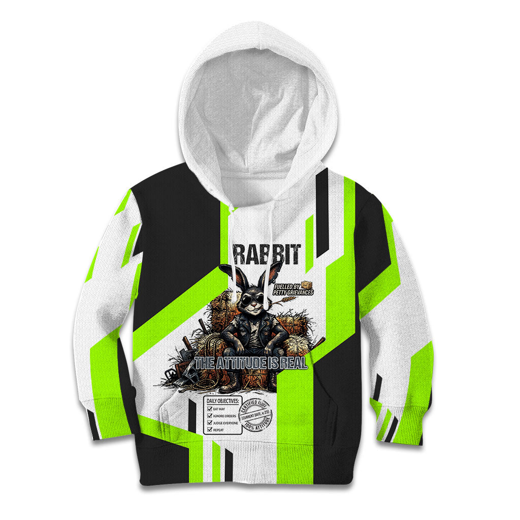 Rabbit Powered By Hay And Attitude Kid Hoodie Funny Sarcastic Bunny Diagram Graphic Art