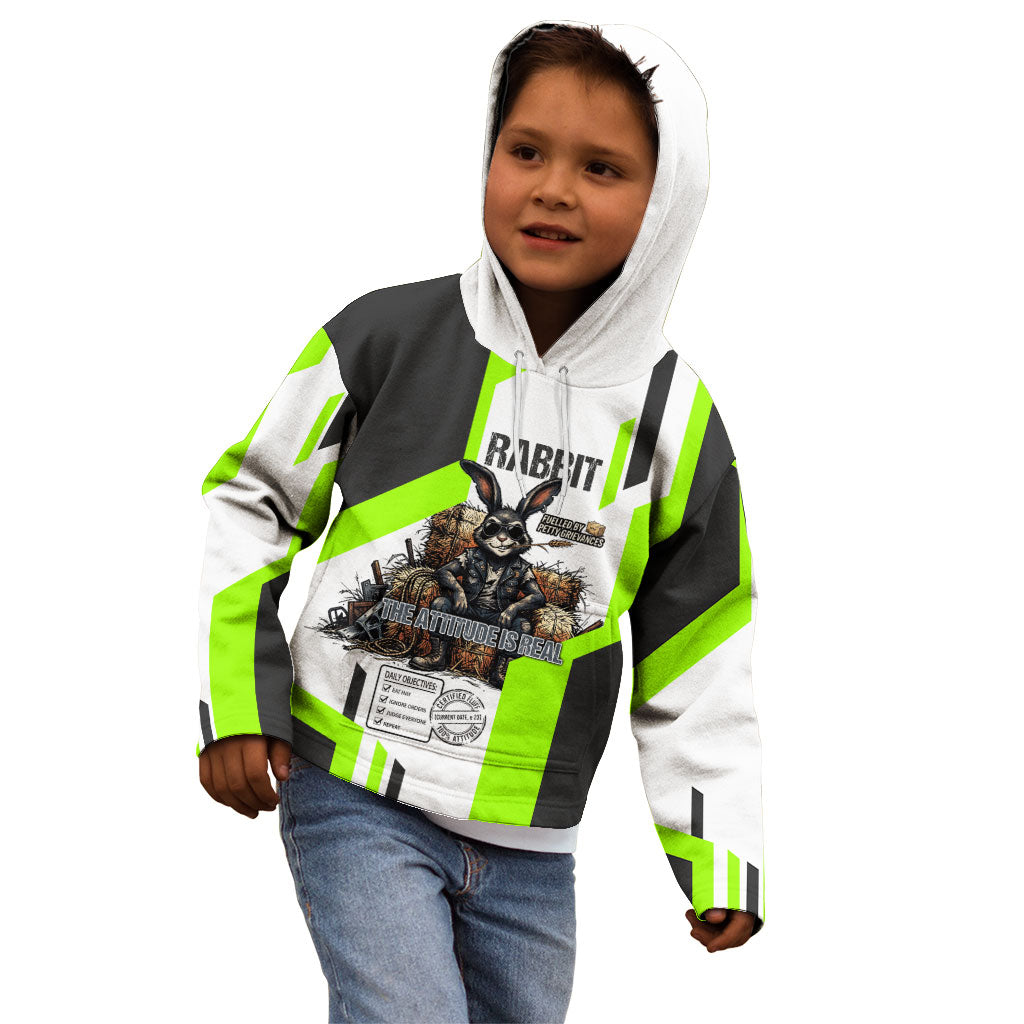 Rabbit Powered By Hay And Attitude Kid Hoodie Funny Sarcastic Bunny Diagram Graphic Art