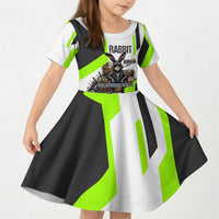 Rabbit Powered By Hay And Attitude Kid Short Sleeve Dress Funny Sarcastic Bunny Diagram Graphic Art