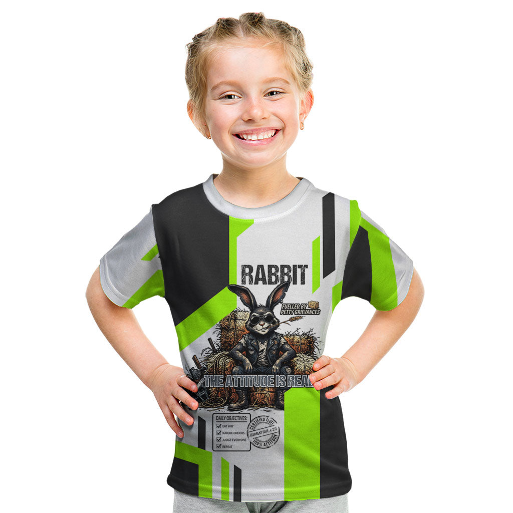 Rabbit Powered By Hay And Attitude Kid T Shirt Funny Sarcastic Bunny Diagram Graphic Art