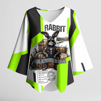 Rabbit Powered By Hay And Attitude Kimono Sleeve Blouse Funny Sarcastic Bunny Diagram Graphic Art