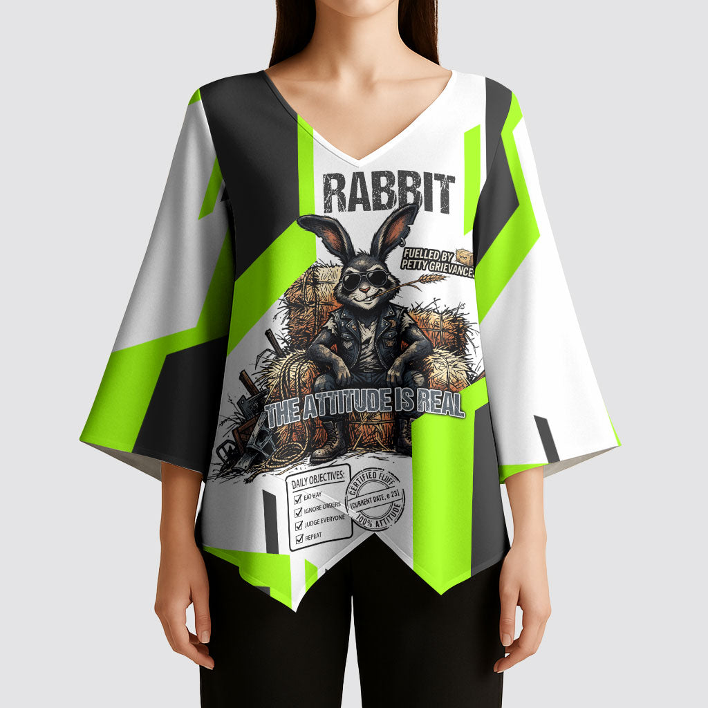Rabbit Powered By Hay And Attitude Kimono Sleeve Blouse Funny Sarcastic Bunny Diagram Graphic Art