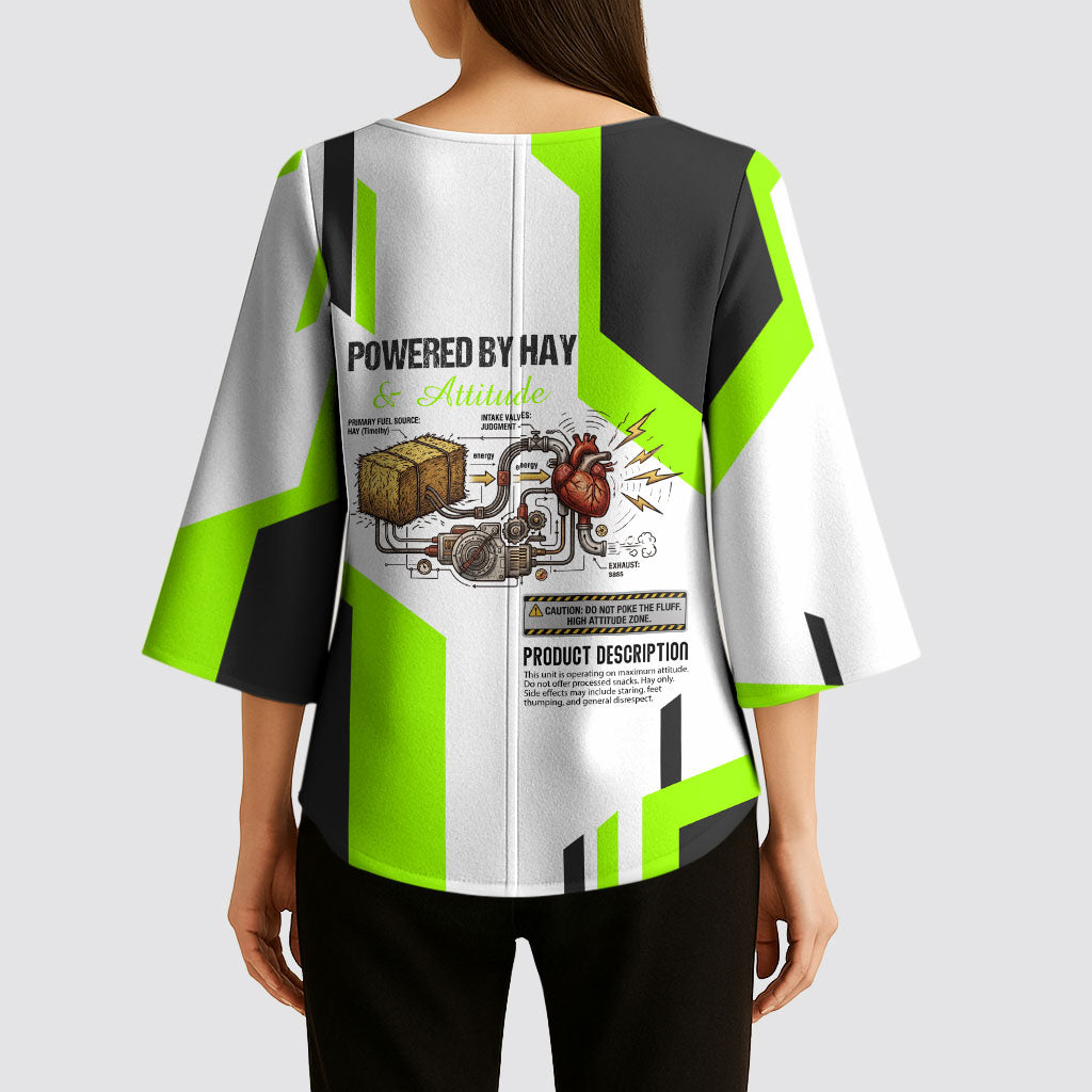 Rabbit Powered By Hay And Attitude Kimono Sleeve Blouse Funny Sarcastic Bunny Diagram Graphic Art