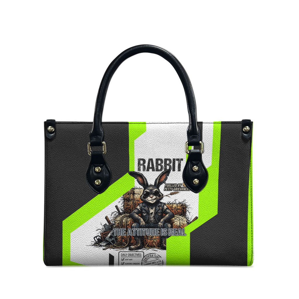 Rabbit Powered By Hay And Attitude Leather Bag Funny Sarcastic Bunny Diagram Graphic Art