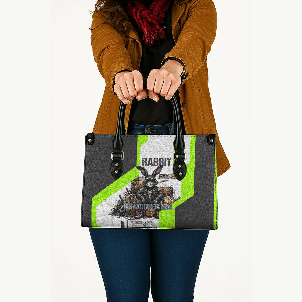 Rabbit Powered By Hay And Attitude Leather Bag Funny Sarcastic Bunny Diagram Graphic Art