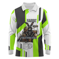 Rabbit Powered By Hay And Attitude Long Sleeve Polo Shirt Funny Sarcastic Bunny Diagram Graphic Art