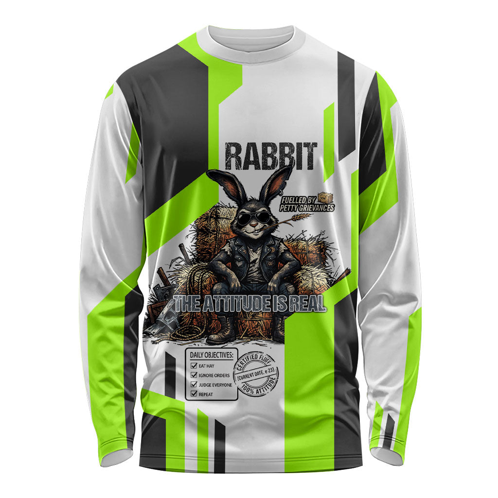 Rabbit Powered By Hay And Attitude Long Sleeve Shirt Funny Sarcastic Bunny Diagram Graphic Art