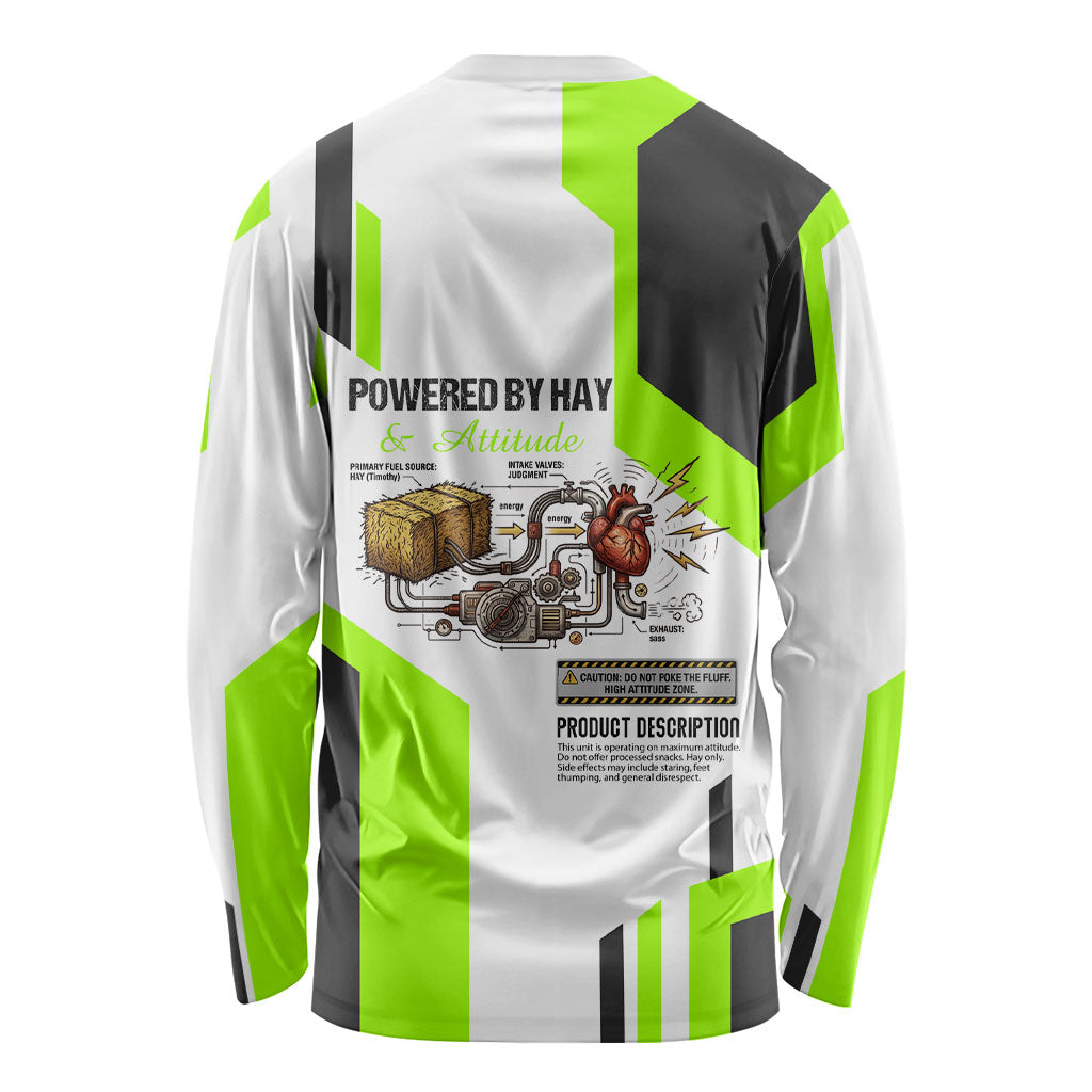 Rabbit Powered By Hay And Attitude Long Sleeve Shirt Funny Sarcastic Bunny Diagram Graphic Art
