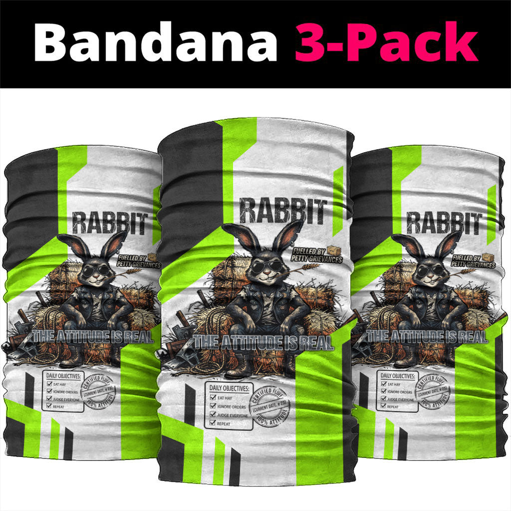 Rabbit Powered By Hay And Attitude Neck Gaiter Funny Sarcastic Bunny Diagram Graphic Art