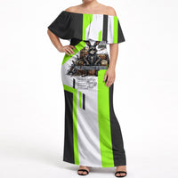 Rabbit Powered By Hay And Attitude Off Shoulder Maxi Dress Funny Sarcastic Bunny Diagram Graphic Art