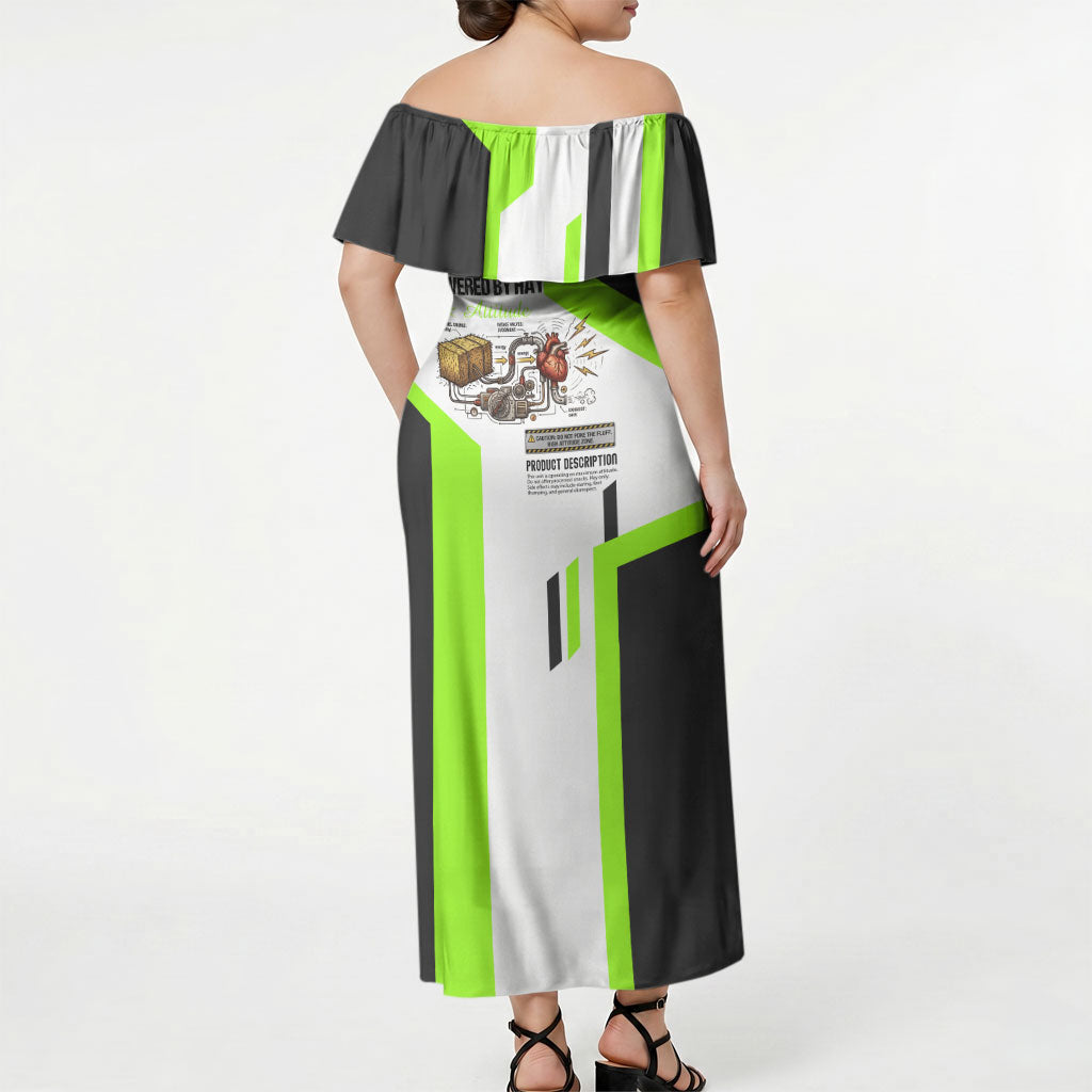 Rabbit Powered By Hay And Attitude Off Shoulder Maxi Dress Funny Sarcastic Bunny Diagram Graphic Art