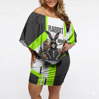 Rabbit Powered By Hay And Attitude Off Shoulder Short Dress Funny Sarcastic Bunny Diagram Graphic Art
