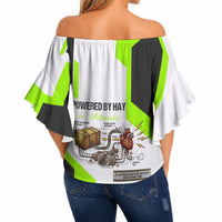 Rabbit Powered By Hay And Attitude Off Shoulder Wrap Waist Top Funny Sarcastic Bunny Diagram Graphic Art