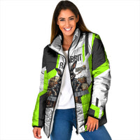 Rabbit Powered By Hay And Attitude Padded Jacket Funny Sarcastic Bunny Diagram Graphic Art